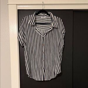 Workshop Republic Clothing Navy and White Striped Button-Up Blouse